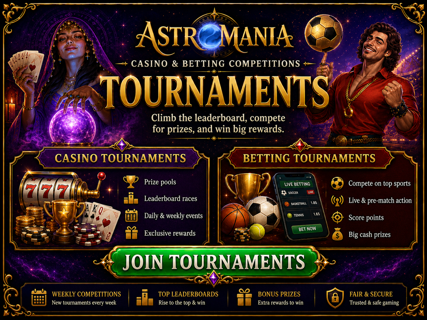 Astromania Casino & Sports Tournaments - Compete for Cash Prizes
